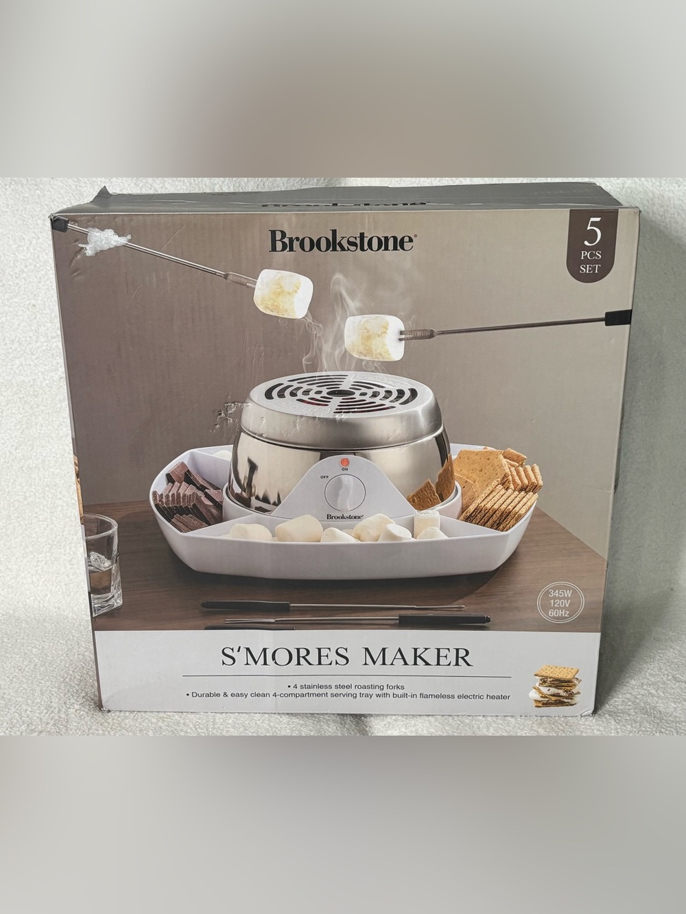 Brookstone Stainless Steel S'mores Maker with White Serving Tray
